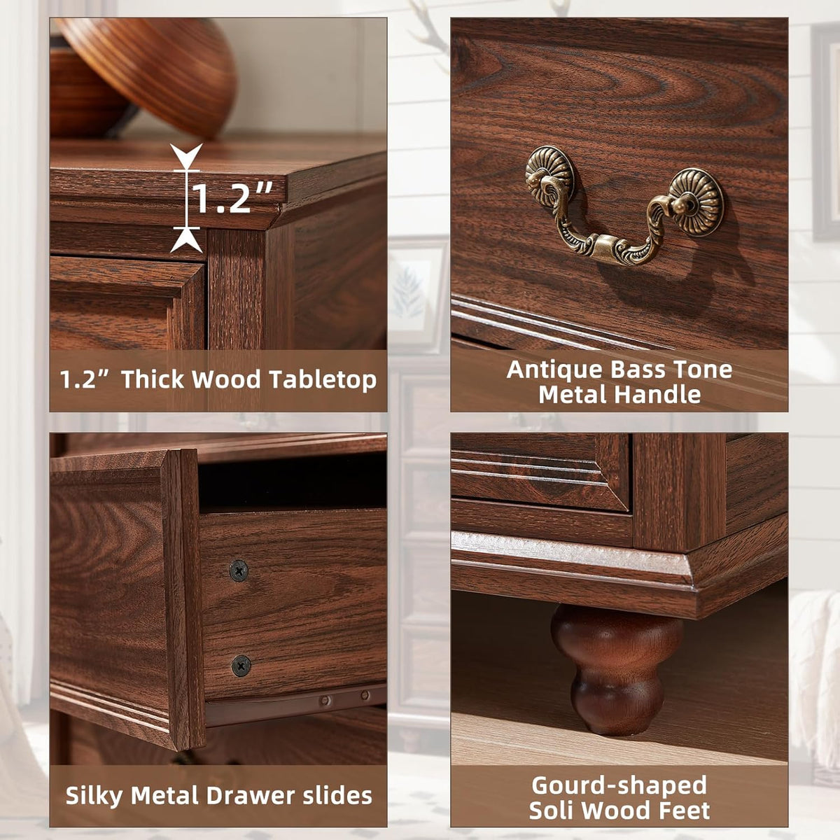 Joaxswe Farmhouse 5 Drawer Dresser, 31.5in W x 15.74in D x 44.9in H, Brown