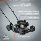 21-Inch 125 cc 4-Cycle Gas Powered Push Lawn Mower - Mulch and Side Discharge, Dual Lever Height Adjustment