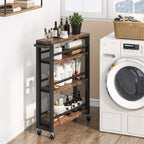 4-Tier Rolling Kitchen Storage Cart, Brown/Black, 19.69in W x 6.3in D x 33.46in H