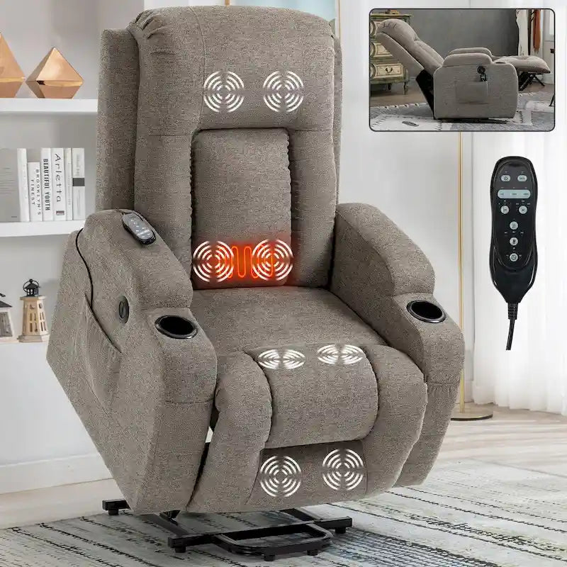 Lazy Boy Power Lift Recliner Chair With Massage, Lumbar Heating, USB Port And Cup Holders - Single Motor