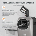 Giraffe Tools Grandfalls Retractable Pressure Washer G20 2500 PSI 2.2 GPM, 65FT Hose Reel, 4 Nozzles - Light Silver Case With Grey Pressure Hoses