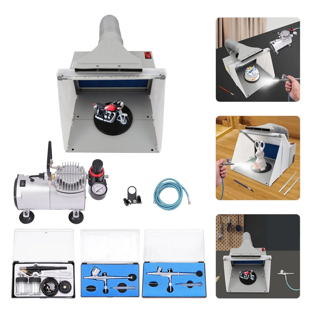 Airbrush Spray Booth Kit With LED Light, Filter Hose And Spray Guns For Model Painting