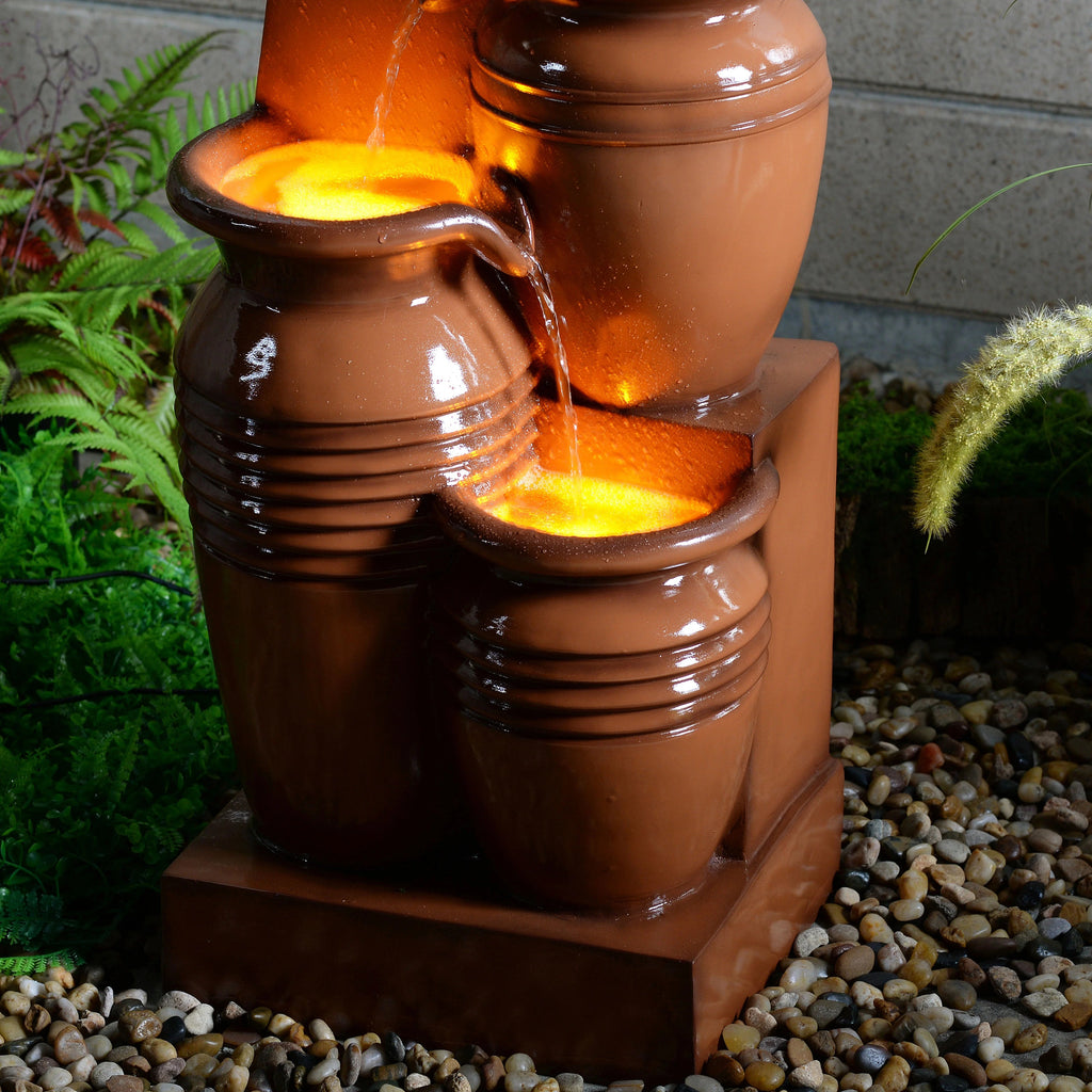 Teamson Home 28.74 in Solar 4-Tier Cascading Bowl Water Fountain With LED Lights - Navy