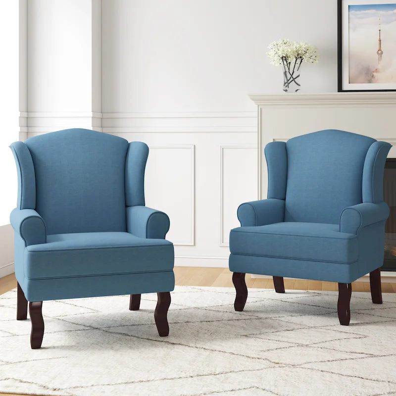 Traditional Wingback Upholstered Accent Chairs, Set of 2, 31 W x 31.8 D x 42.9 H