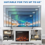 Waleaf TV Stand With 18 in Electric Fireplace And Adjustable Glass Shelves - TVs Up To 65 inch