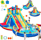Inflatable Water Slide Bounce House With 550 W Blower, 8-In-1, 467 x 367 x 257 cm