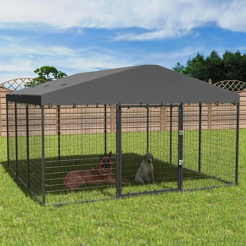Kullavik Extra-Large Outdoor Dog Kennel, 118 in x 118 in, Heavy-Duty Metal/Steel Enclosure With Waterproof Roof - Black