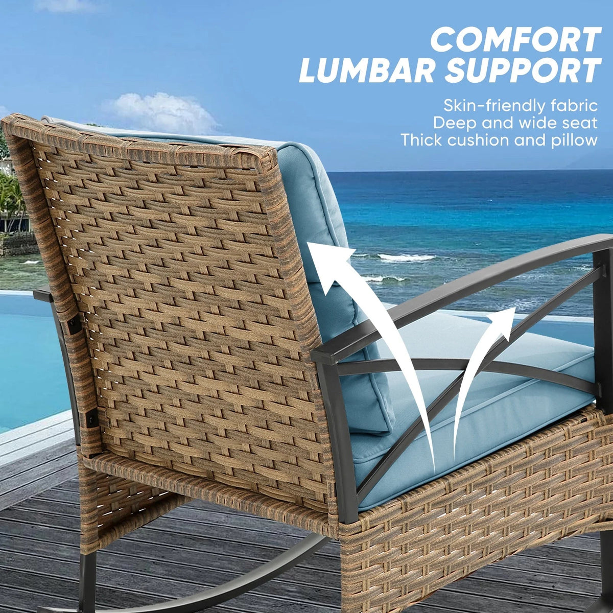 Seizeen 3-Piece Patio Conversation Set With Rocking Chairs And 2-Tier Coffee Table