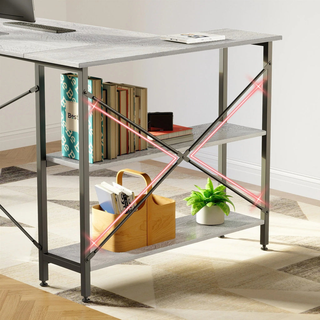 Small L-Shaped Computer Desk With Reversible Storage Shelves - 55-Inch / 47-Inch