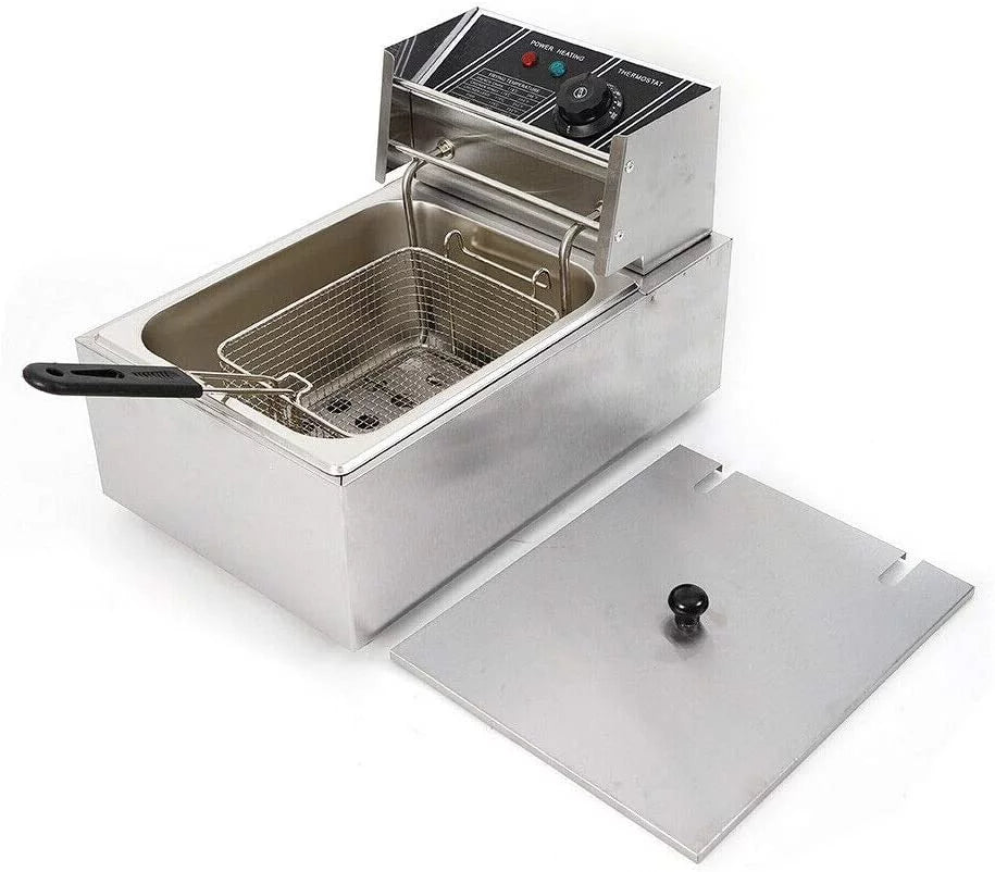 FETCOI Electric Countertop Deep Fryer, 1700W 6L Stainless Steel - Single Tank