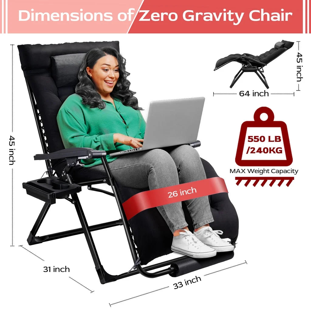 VECUKTY XXL Zero Gravity Chair, 500lb Capacity, 33-Inch Wide Padded Seat