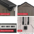 Rubbermaid Resin Outdoor Storage Shed With Floor, 7x7 ft, Gray