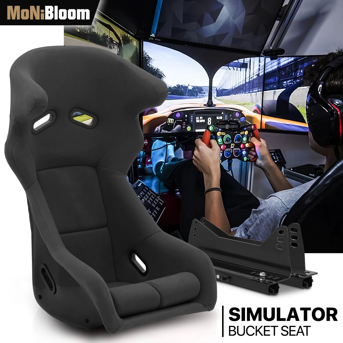 MoNiBloom Racing Simulator Game Seat With Adjustable Slide, Black