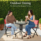 Best Choice Products 3-Piece Patio Bistro Dining Set With Glass Tabletop And Folding Chairs - Gray