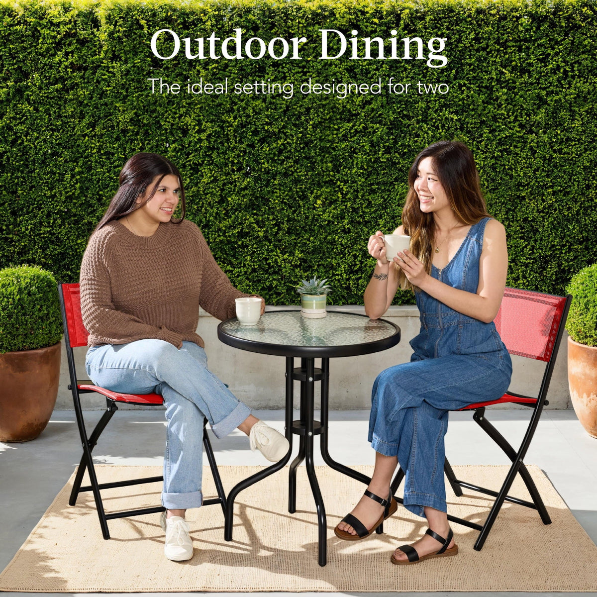 Best Choice Products 3-Piece Patio Bistro Dining Set With Glass Tabletop And Folding Chairs - Gray