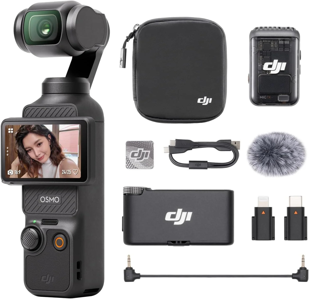 DJI Osmo Pocket 3 Audio Bundle Vlog Camera With Mic 2 1 TX + 1 RX, 1 Inch CMOS, 4K/240 IPS, 3-Axis Stabilization - 6937224165571