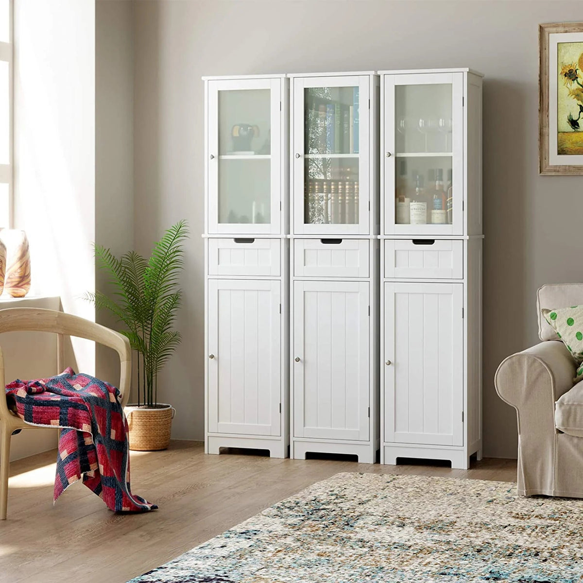 Homfa Tall Narrow Bathroom Storage Cabinet With Door And Drawer, 15.7in L x 11.8in W x 67in H, White