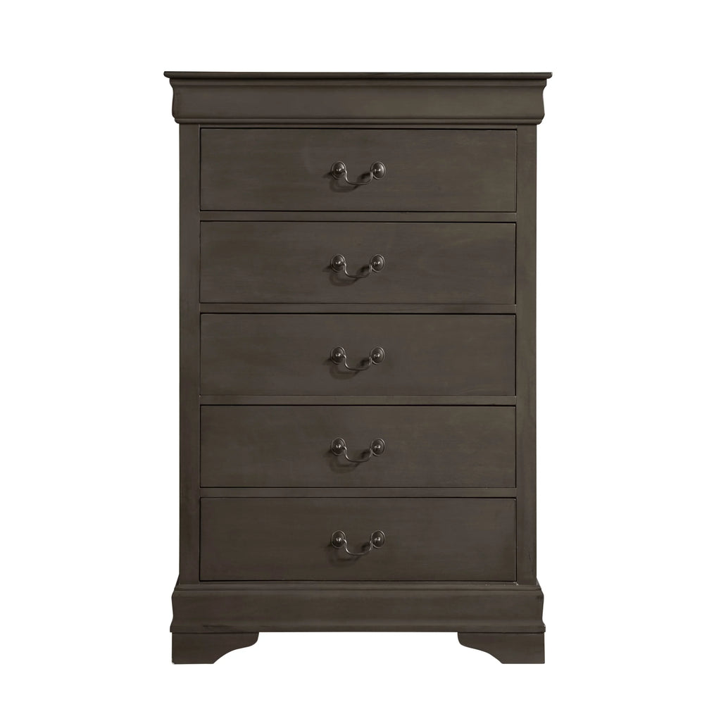 DeeHome Louis Philippe Style 1pc Chest Of 5 Drawers, Stained Gray Finish