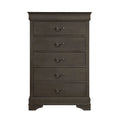 DeeHome Louis Philippe Style 1pc Chest Of 5 Drawers, Stained Gray Finish