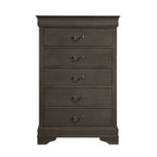 DeeHome Louis Philippe Style 1pc Chest Of 5 Drawers, Stained Gray Finish
