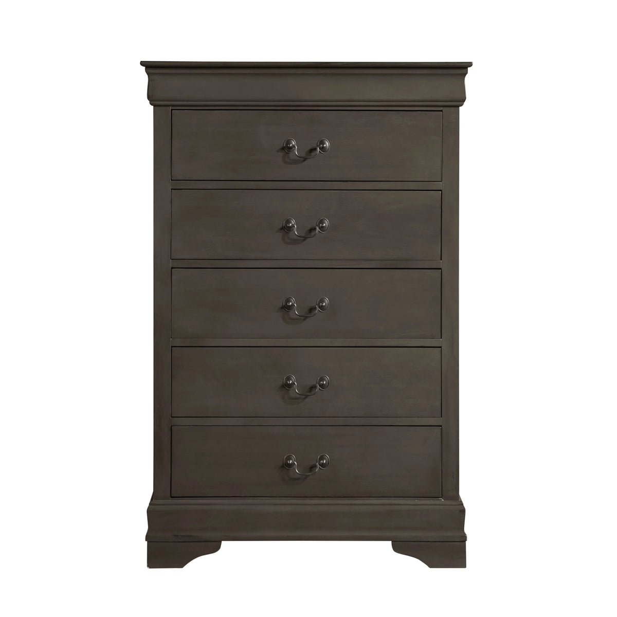 DeeHome Louis Philippe Style 1pc Chest Of 5 Drawers, Stained Gray Finish