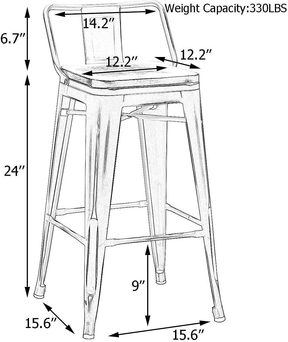 Andeworld Counter Height Industrial Metal Bar Stools With Wooden Seats, Set Of 4, 24 Inch, Distressed White