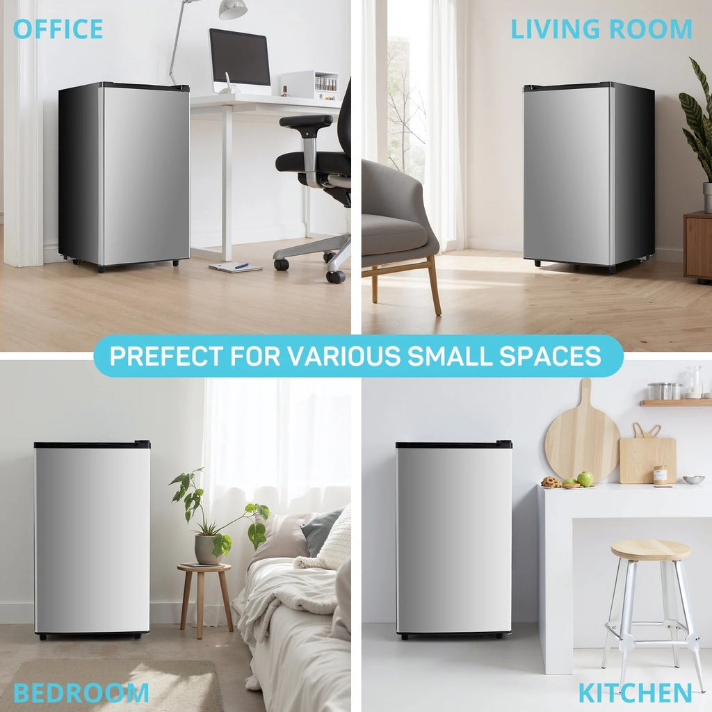 TINKLE WELL Mini Fridge With Freezer, 3.2 Cu Ft, Single Door, Silver