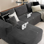 ovios 104in L-Shape Sectional Sofa With Chaise, Grey Plush Corduroy Fabric