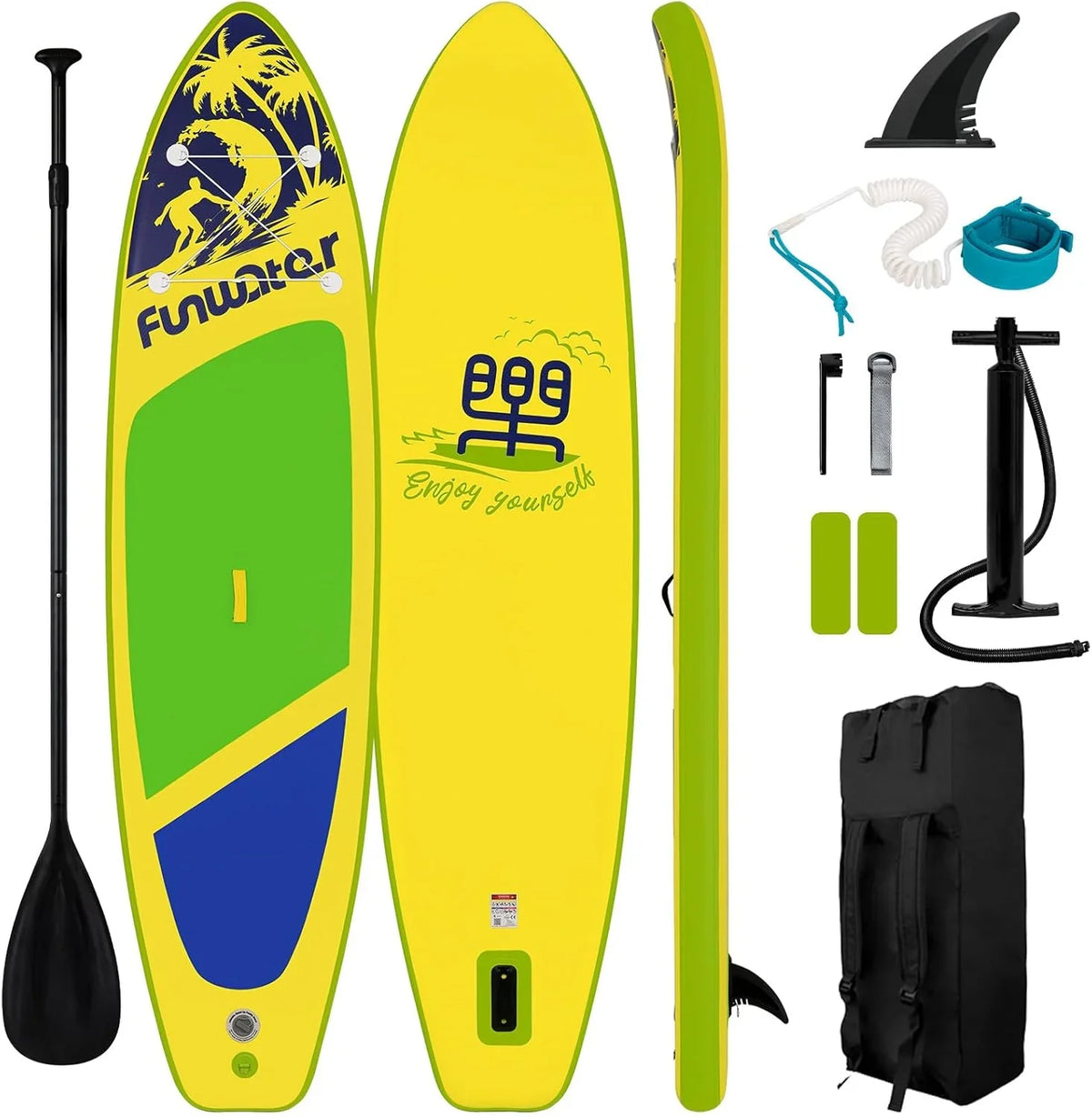 FunWater Inflatable Stand Up Paddle Board, 11 ft x 32 in x 6 in - SUP Paddle Accessories