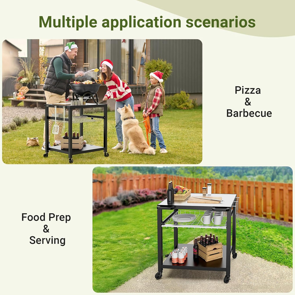 NUUK Pizza Oven Grill Cart 30x24 in With Stainless Steel Top And Sliding Drawer - White-SS-30x24W-Drw