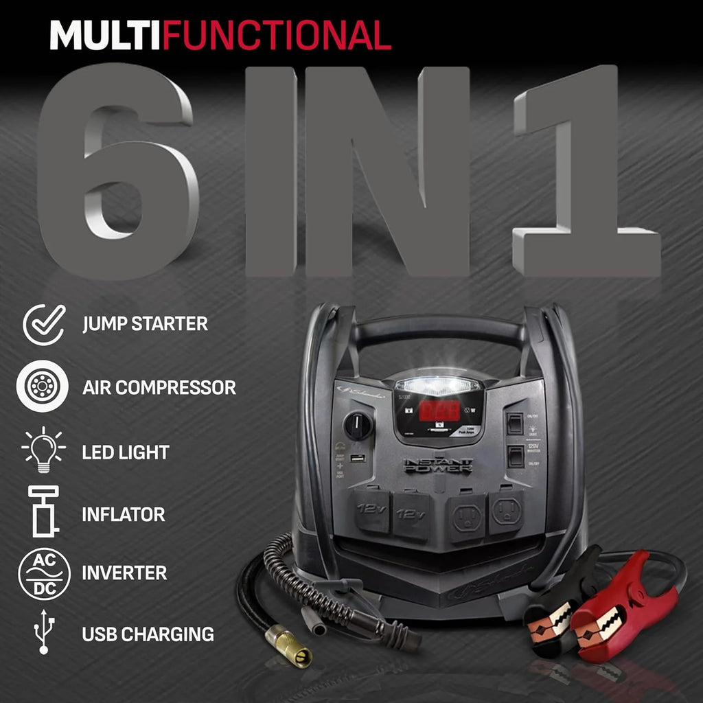 Schumacher 6-in-1 Portable Power Station And Jump Starter, 1200 Peak Amps, 150-PSI - SJ1332