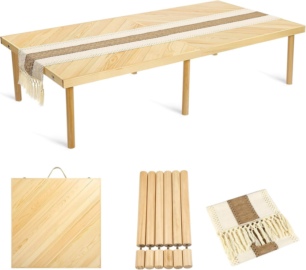 Folding Picnic Table With Table Runner, 60 in x 30 in, Wooden, Large Size For 6