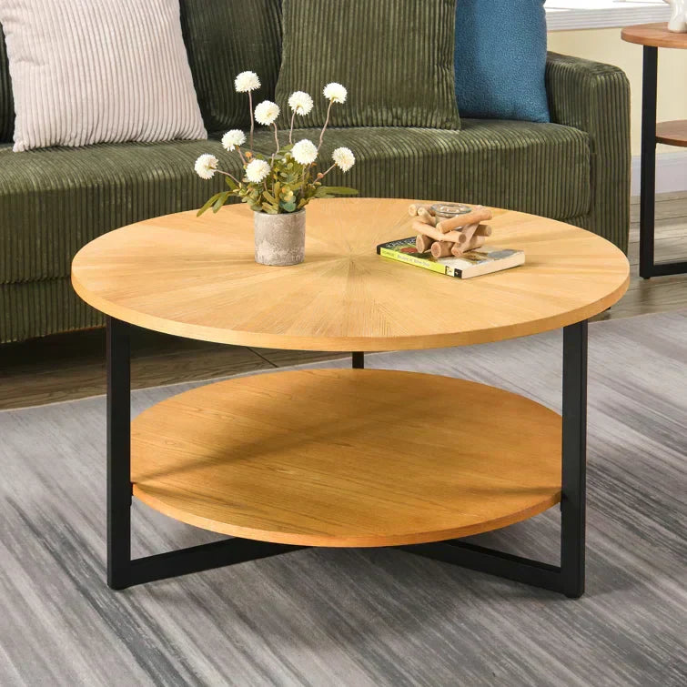 Round Coffee Table With Storage Shelf - 33.5 in