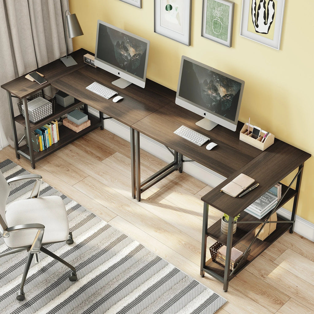 Small L-Shaped Computer Desk With Reversible Storage Shelves - 55-Inch / 47-Inch