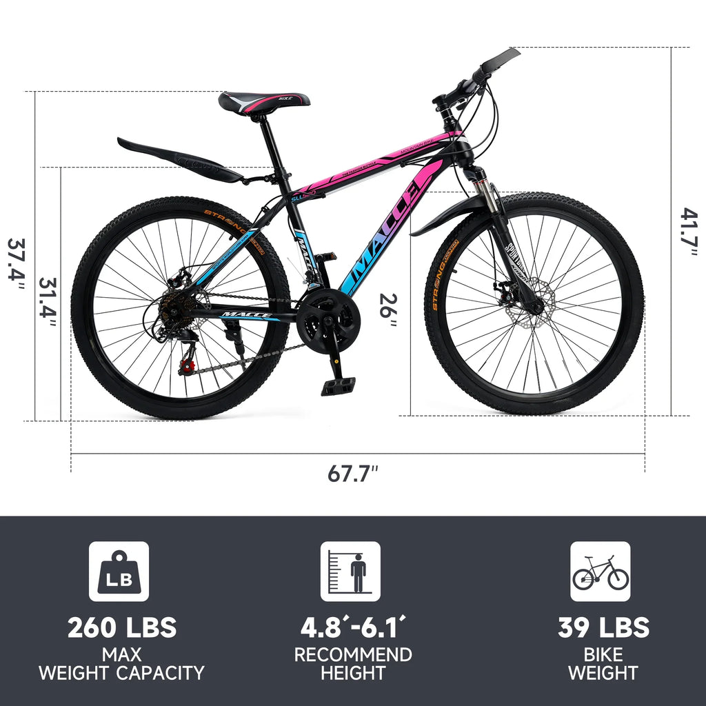 ARTUDATECH 24/26/27.5 Inch Mountain Bike, 24 Speeds, V/Disc Brakes, High-Carbon Steel Frame - Trailblazer