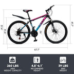 ARTUDATECH 24/26/27.5 Inch Mountain Bike, 24 Speeds, V/Disc Brakes, High-Carbon Steel Frame - Trailblazer