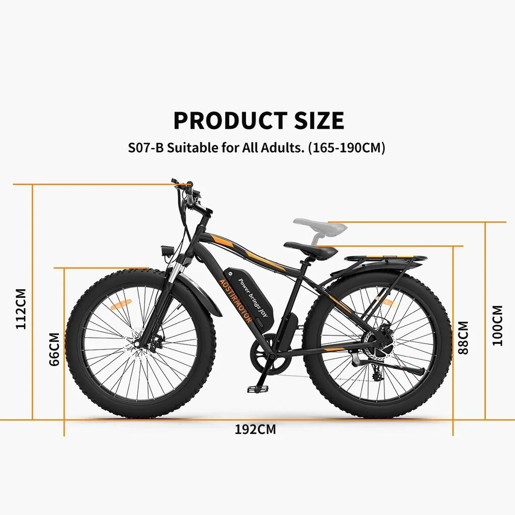 26 in 48V 13Ah 750W Fat Tire Electric Mountain Bike, Black - S48