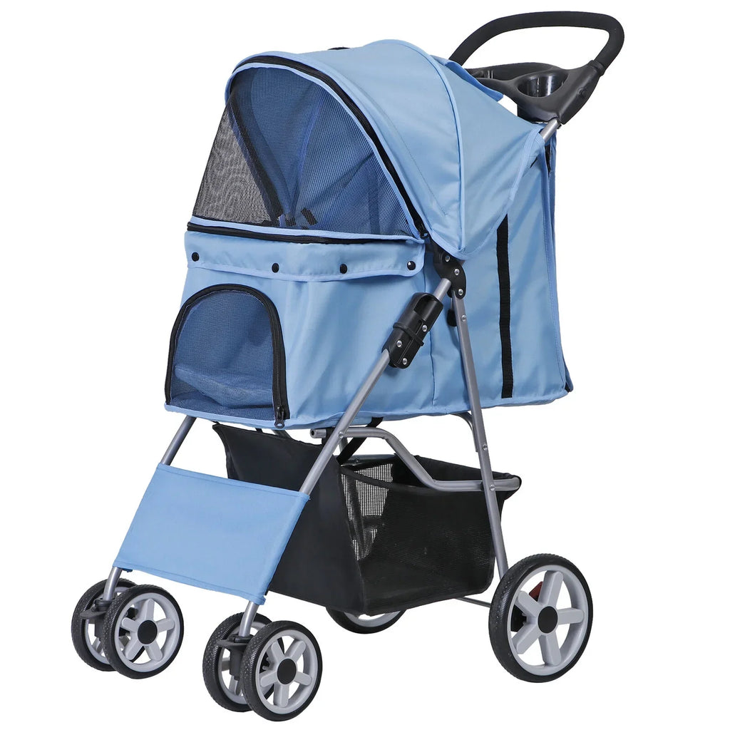 Foldable 4 Wheel Pet Stroller With Cup Holder