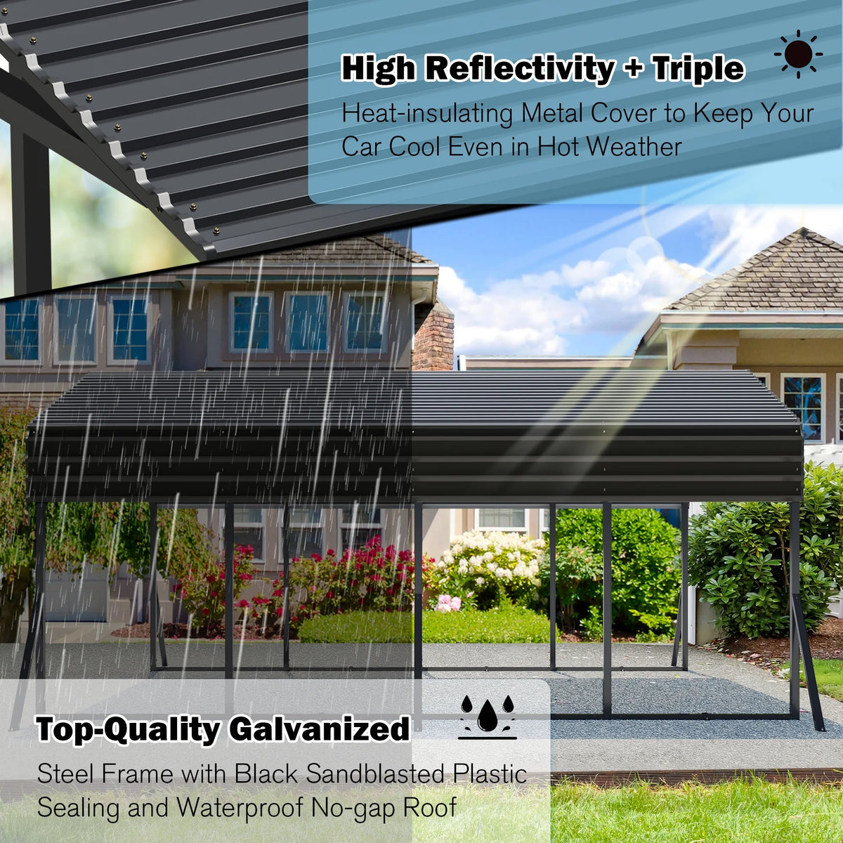 MUCHANT Heavy-Duty Carport, 12' x 20', Galvanized Steel Roof