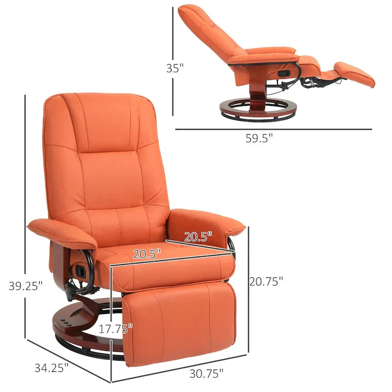 HomCom Faux Leather Manual Swivel Recliner Chair With Extendable Footrest