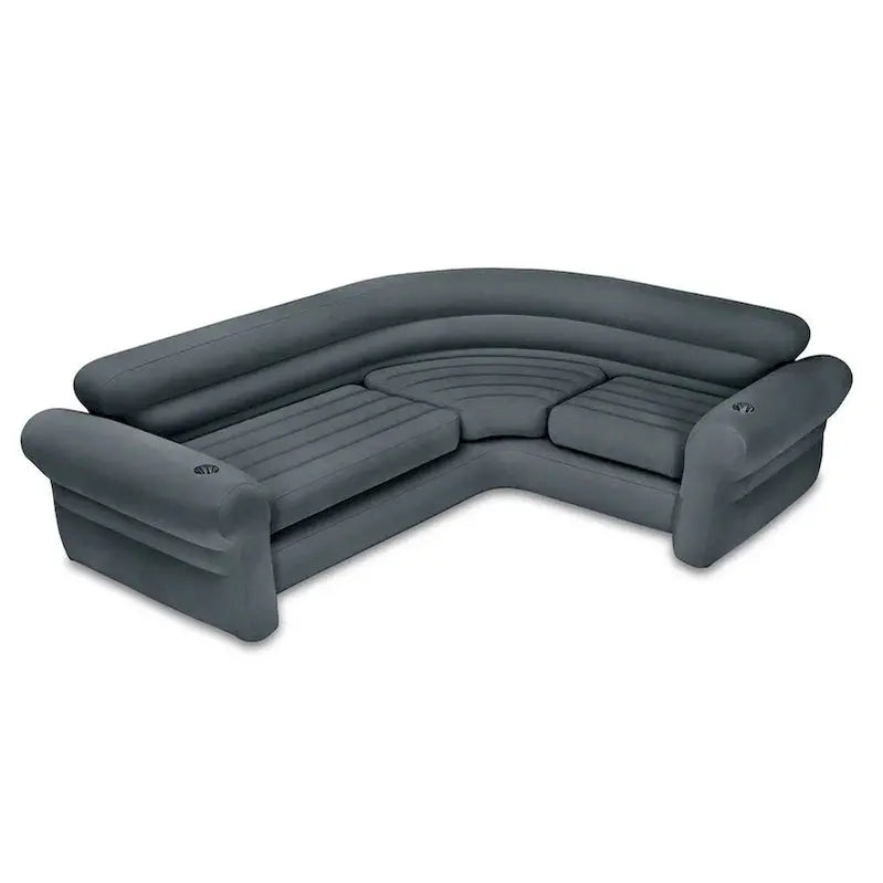 Intex Inflatable L-Shaped Corner Lounge Sofa, Gray, 2-Pack, 30 Inches - Built-In Cup Holders
