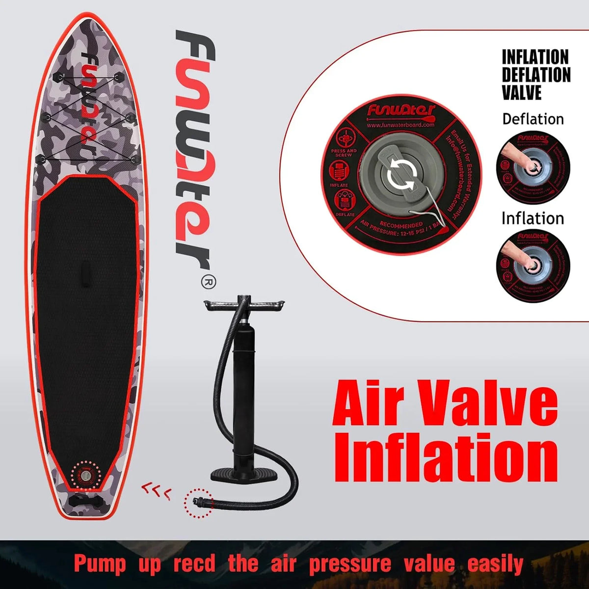FunWater Inflatable Stand Up Paddle Board, 11 ft x 32 in x 6 in - SUP Paddle Accessories