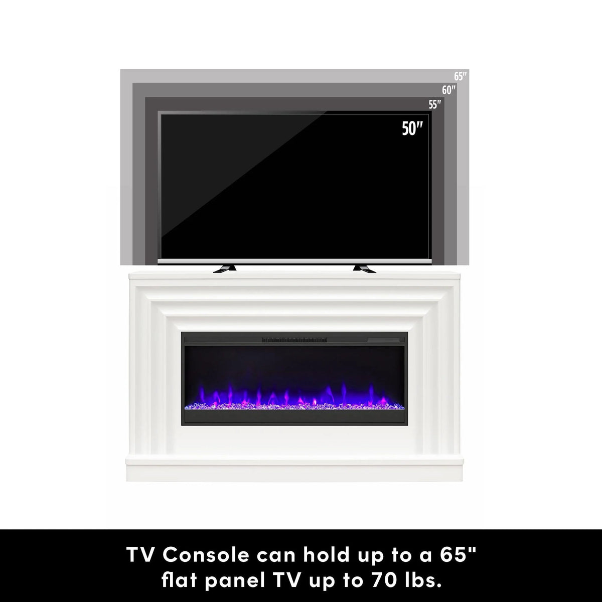CosmoLiving by Cosmopolitan Electric Fireplace Mantel TV Stand, Black, 65 in, 42 in Insert - Rene