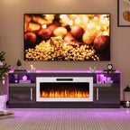 Waleaf TV Stand With 18 in Electric Fireplace And Adjustable Glass Shelves - TVs Up To 65 inch