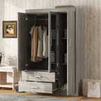 3-Door Mirror Wardrobe With Shelves And 2 Drawers - White Or Gray