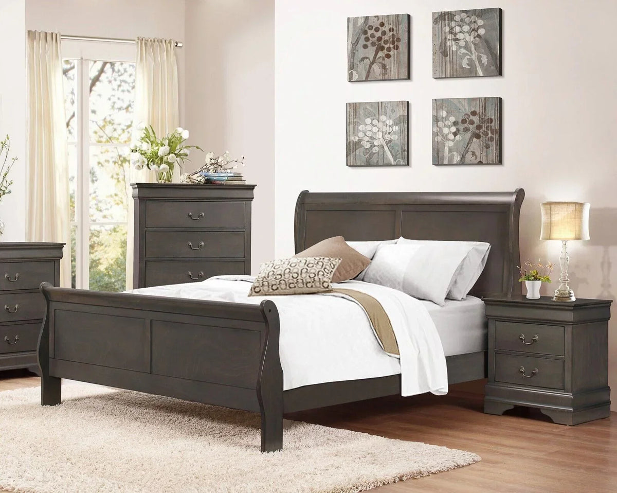 Eastern King Size Sleigh Bed, Stained Gray Finish, 1 Pc