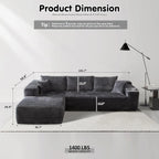 ovios 104in L-Shape Sectional Sofa With Chaise, Grey Plush Corduroy Fabric