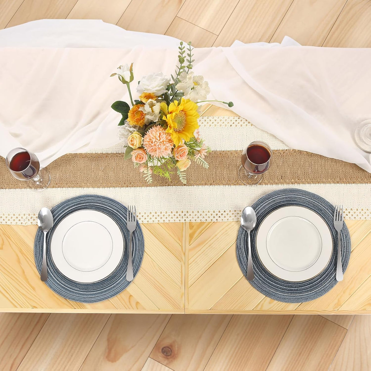 Folding Picnic Table With Table Runner, 60 in x 30 in, Wooden, Large Size For 6