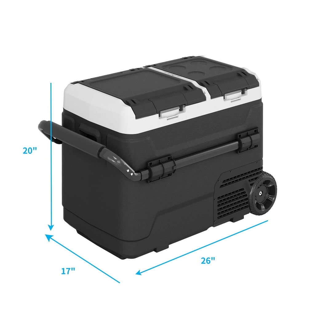 DISHUP Portable Car Refrigerator 12V, 53QT (50L), Dual Zone - Black