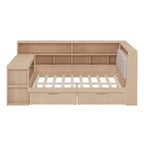 Ivery Furniture L-Shaped Wooden Twin/Full Daybed With Desk, Bookcase, Drawers And RGB Light - Natural/White